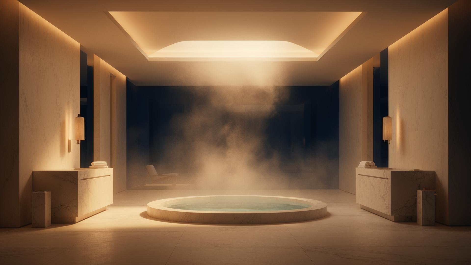 Cinematic luxury wellness sanctuary interior